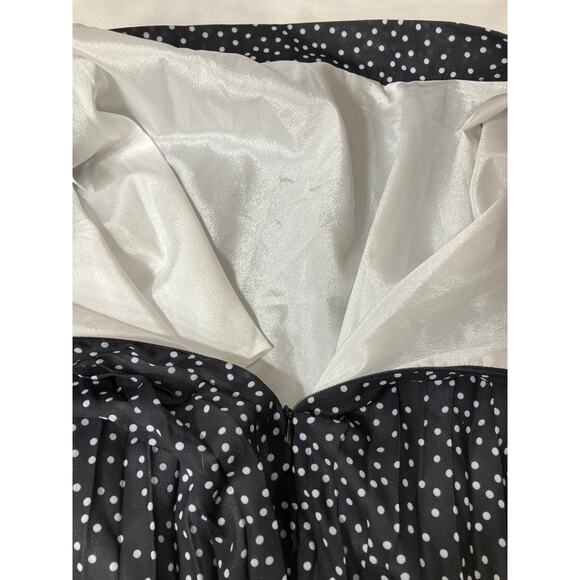 Long Skirt Women's Large Black & White Polka Dot Side Slit Zipper Pleated - Picture 5 of 6